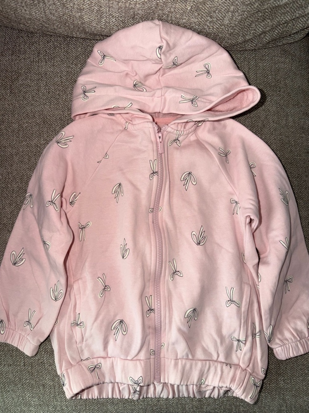 Old Navy Light Pink Hooded Zip Jacket with Bow Motif